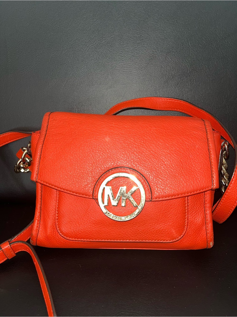Michael Kors Bright Orange Leather MK Logo Crossbody
